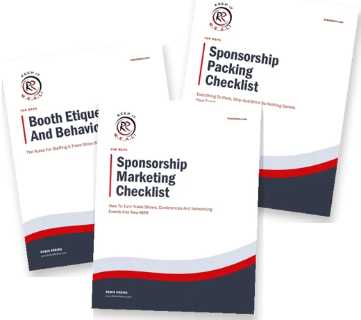 Covers of the Sponsorship Marketing Checklist, Booth Etiquette And Behavior, and Sponsorship Packing Checklist